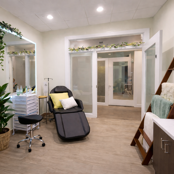 Clean, professional medical spa treatment room with neutral tones at Liquid Love Med Spa- Bonita Springs Location in Bonita Springs